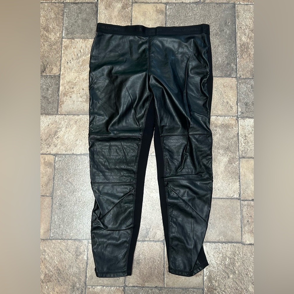 NWOT Karl Lagerfeld Black Faux Leather Moto Leggings Size L